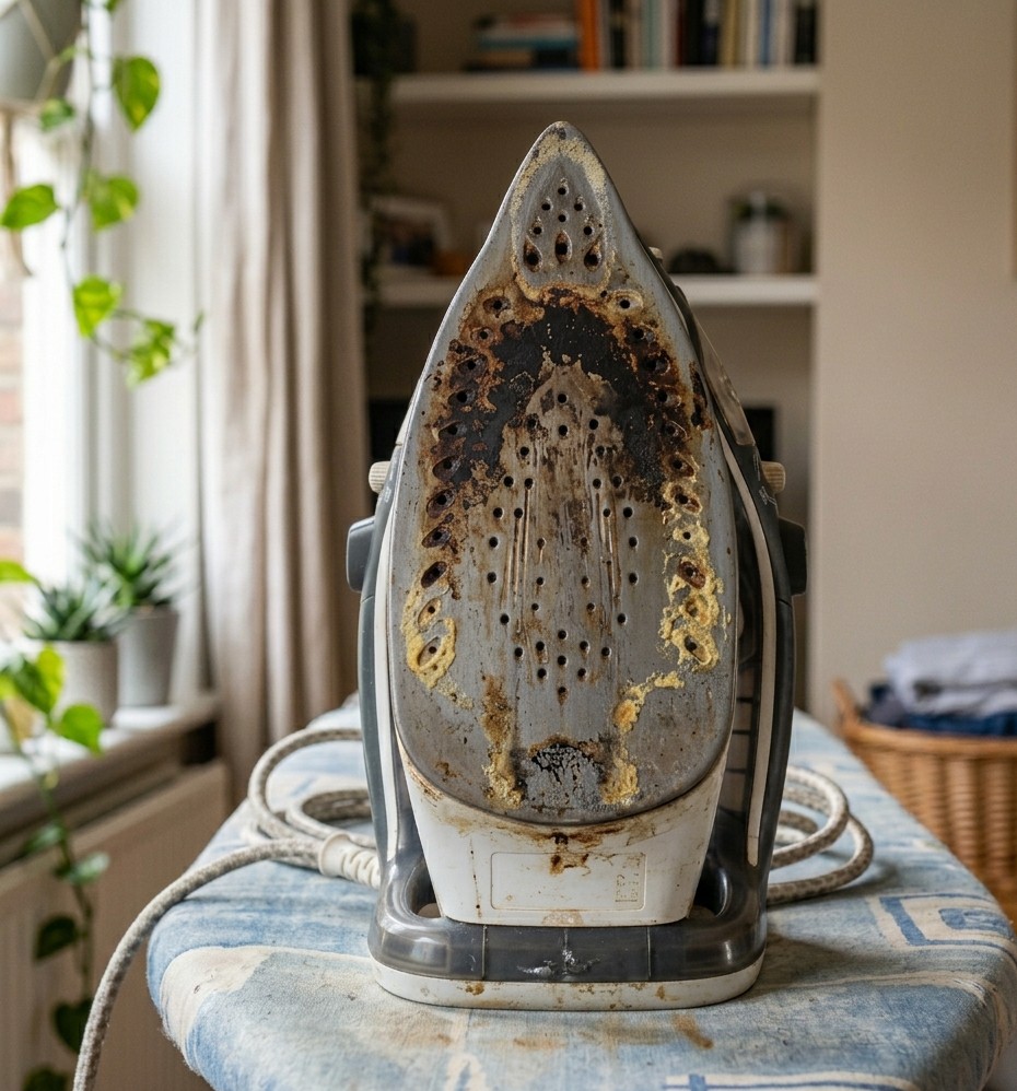 Brown-stained iron soleplate